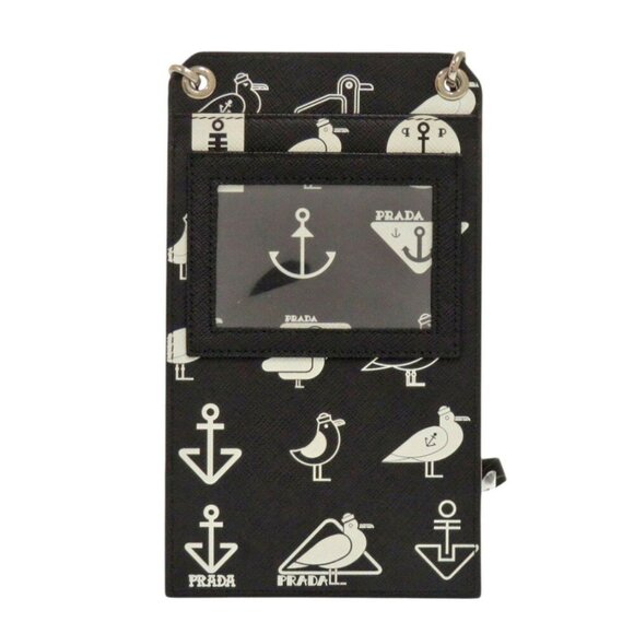 PRADA Smartphone Shoulder Bag Marine Pattern Seagull Design Black - Picture 3 of 8
